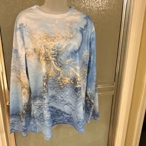 NWT  Women'S Marbled & Golden Tie-Dye Print Long Sleeve Tunic, Plus size 2X